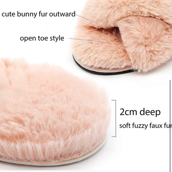 Black Faux fur cross band slippers - Picture 4 of 5